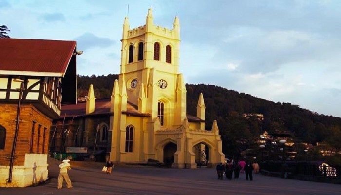 Christ Church Mussoorie with iconic yellow Gothic architecture at Mall Road