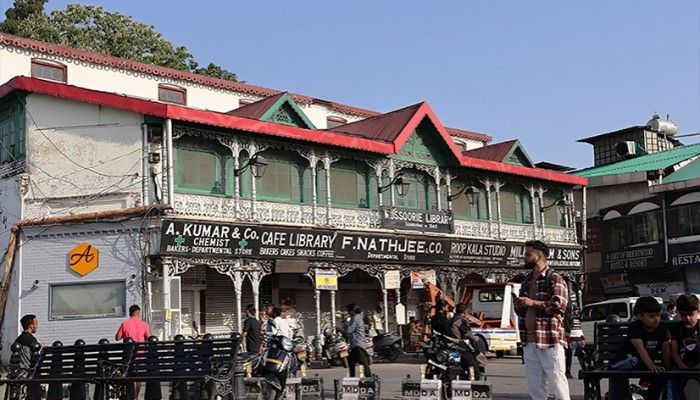Library Point in Mussoorie featuring the historic Mussoorie Library, surrounding hills, and a quiet scenic viewpoint.