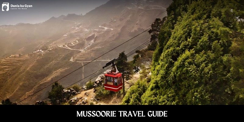 Mussoorie travel guide image showing ropeway cable car and panoramic Himalayan hill views