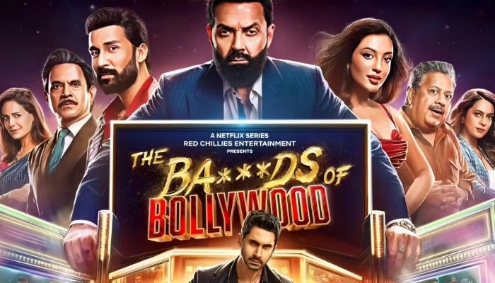 The Bads of Bollywood web series poster showing multiple characters in a dramatic crime and entertainment industry setting