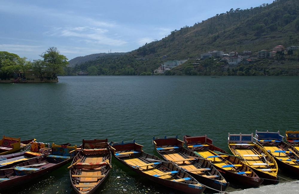 Boating activity at Bhimtal Lake near Nainital 