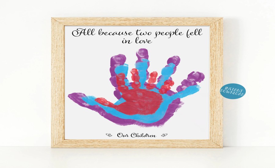 
Personalized couple handprint art with custom names and date