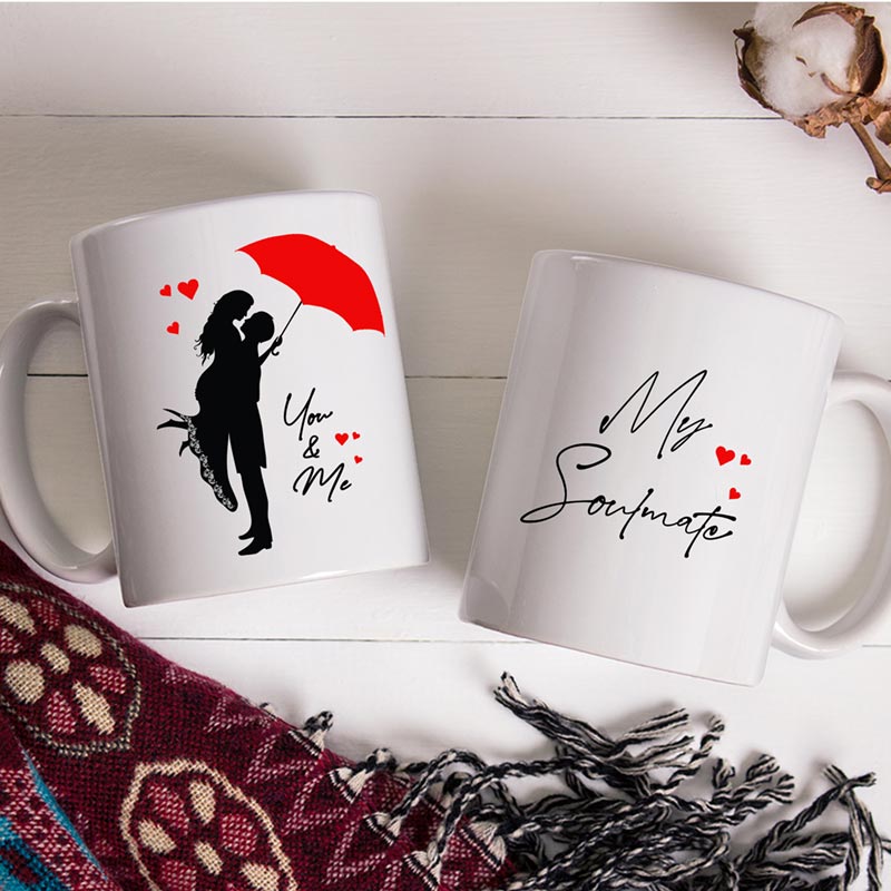 Matching couple’s mugs designed for partners, perfect for coffee, tea, and romantic gifting
