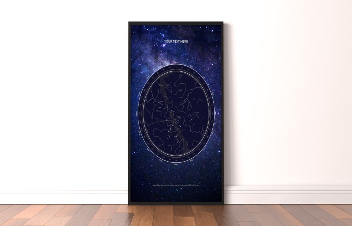 Custom star map showing the night sky from a special date and location