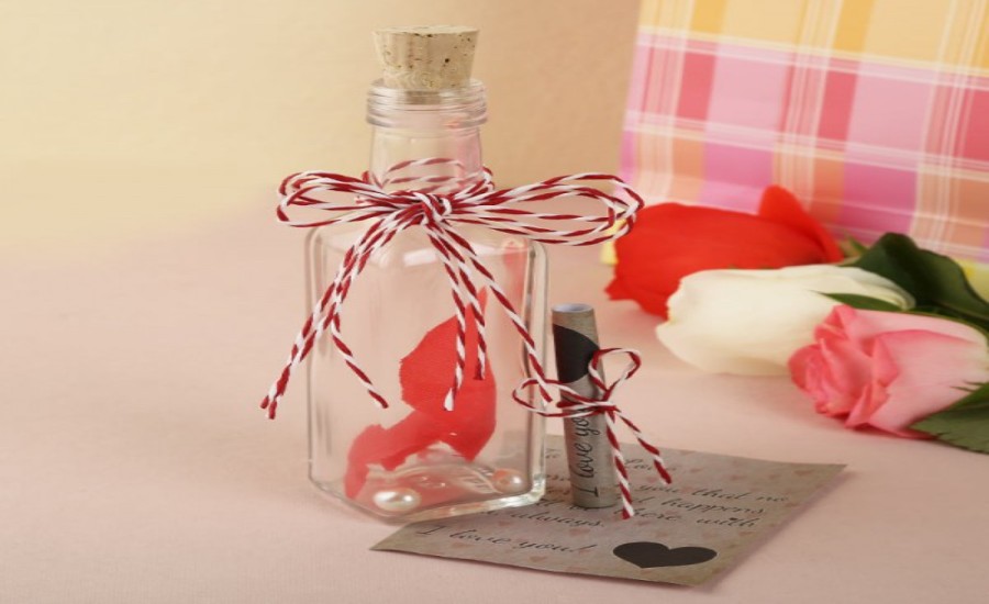 Personalized love message in a decorative glass bottle