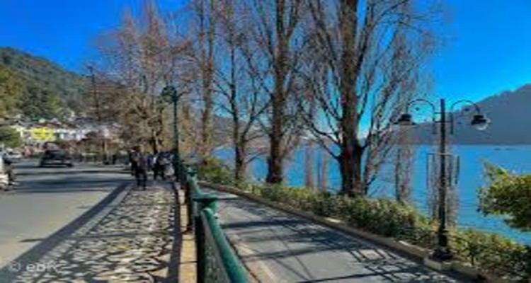 Mall Road in Nainital with shops, cafes, and lake views