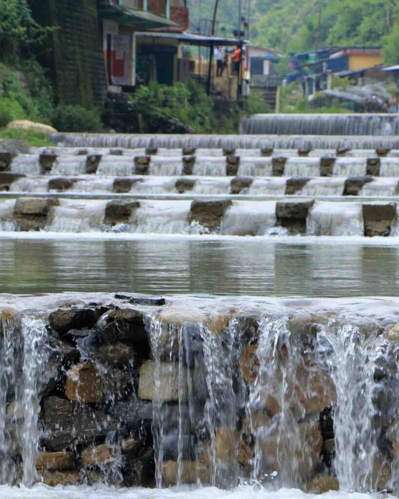 Sahastradhara limestone gorge with flowing stream in Dehradun.