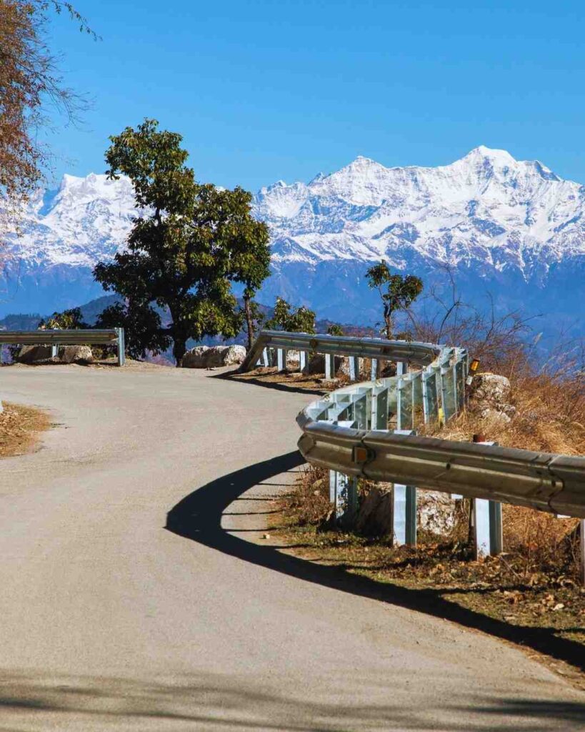 Panoramic view of Mussoorie road and surrounding hills