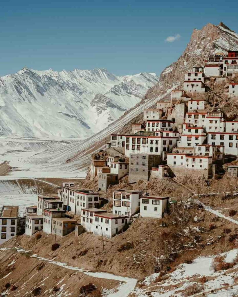 Spiti Valley in Himachal Pradesh, known as the cold desert, featuring barren mountains, high-altitude landscapes, and remote villages