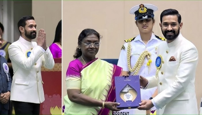 National Film Awards ceremony with award recipient accepting medal from the President of India